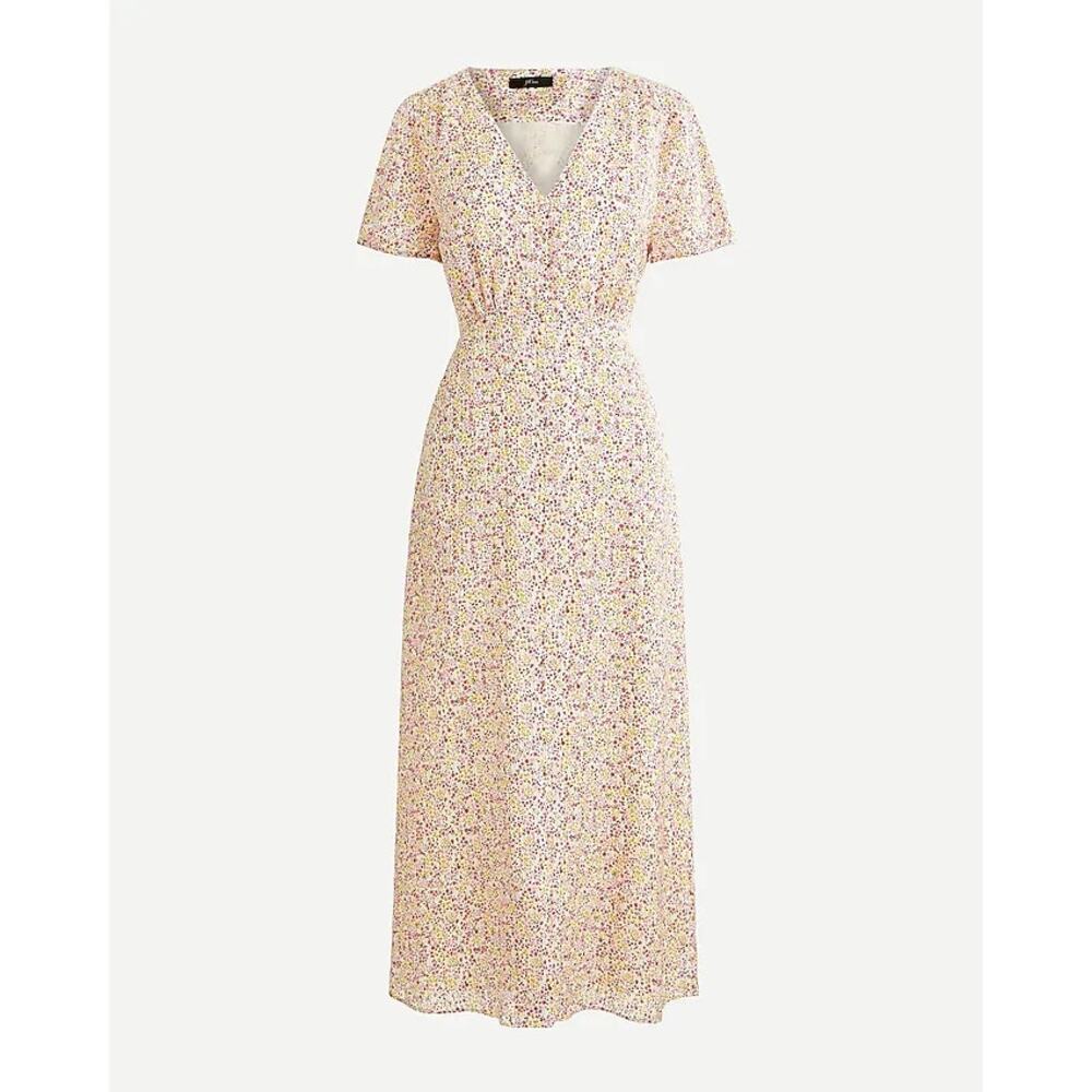J.Crew Womens 6 V-neck Midi Dress in Field Day Print Button Down Dainty Feminine